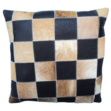 Set Of 3 Smooth Leather Patchwork Cushion Pillow Cover 16 X